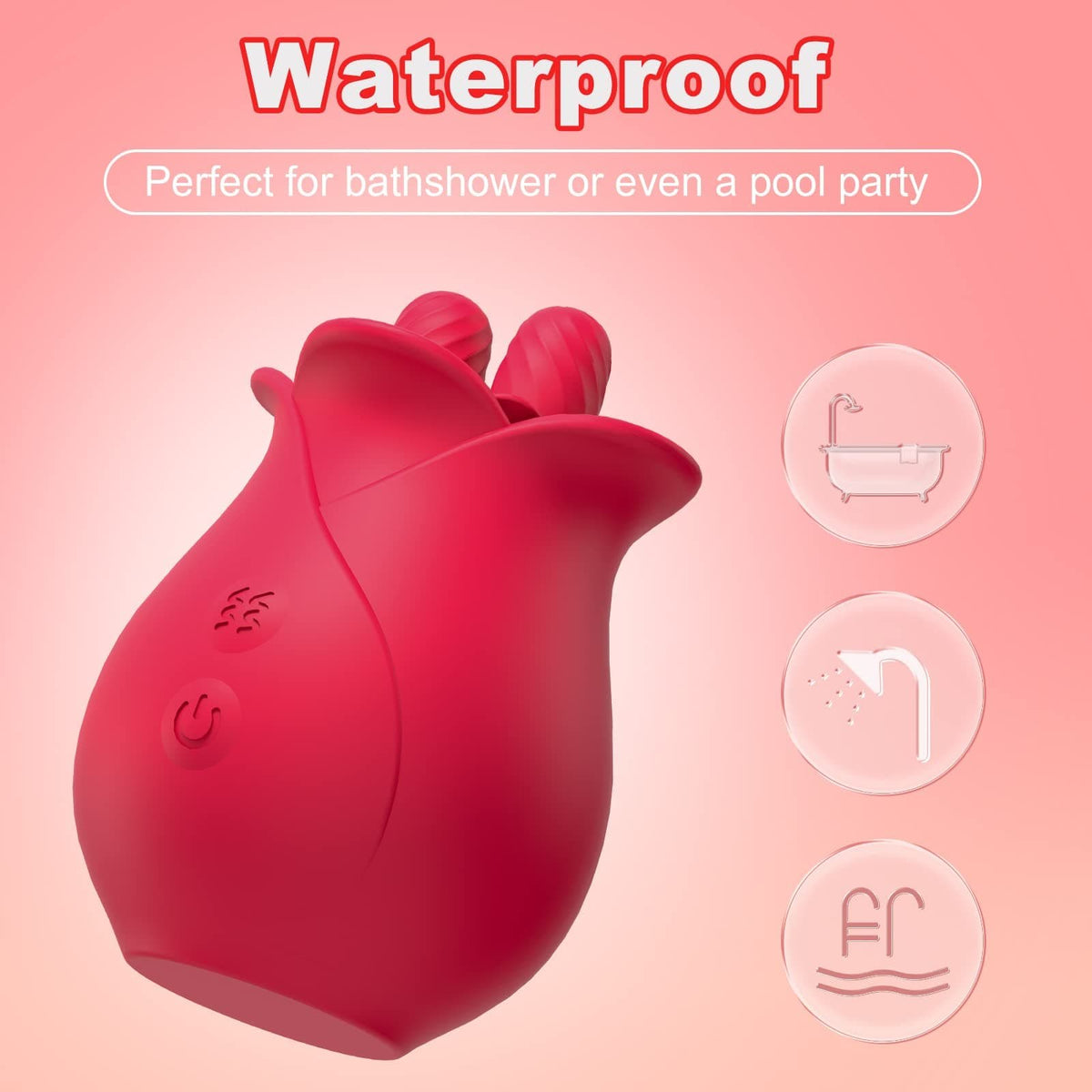 Rose pink silicone rose vibrator with licking petals, photo 5