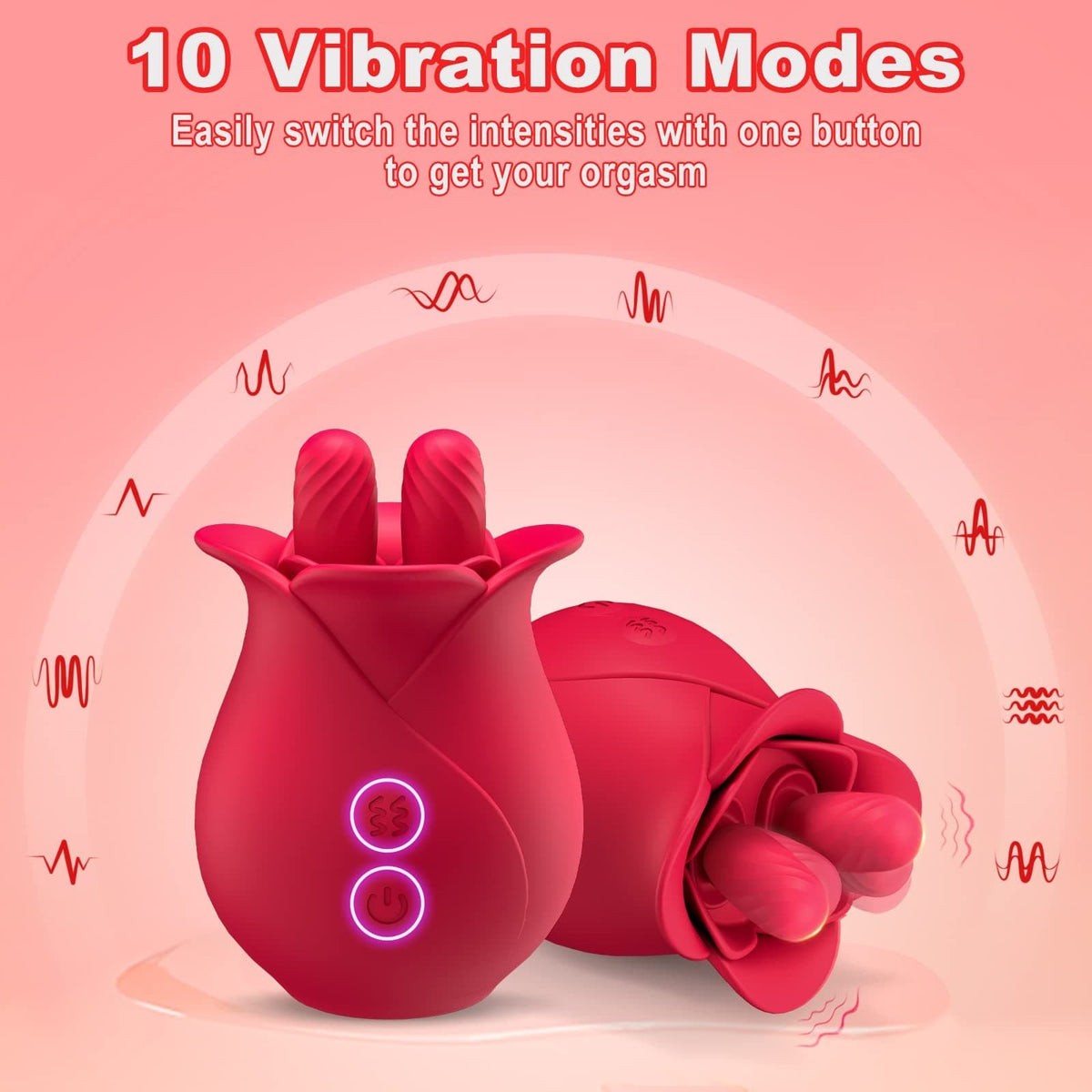 Rose pink silicone rose vibrator with licking petals, photo 7