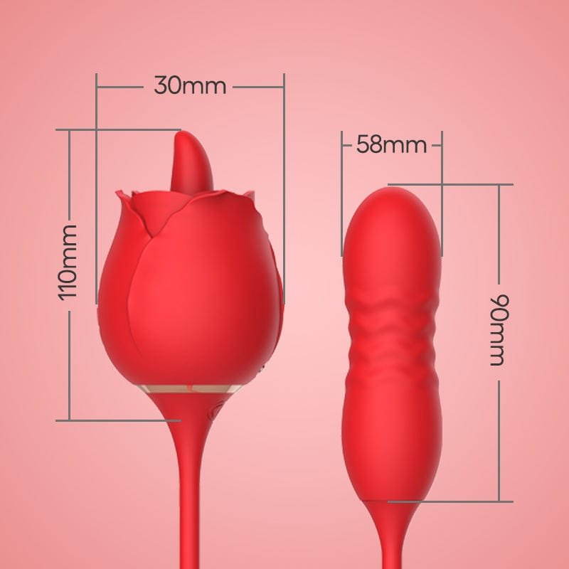 Red silicone rose vibrator with thrusting shaft, photo 2