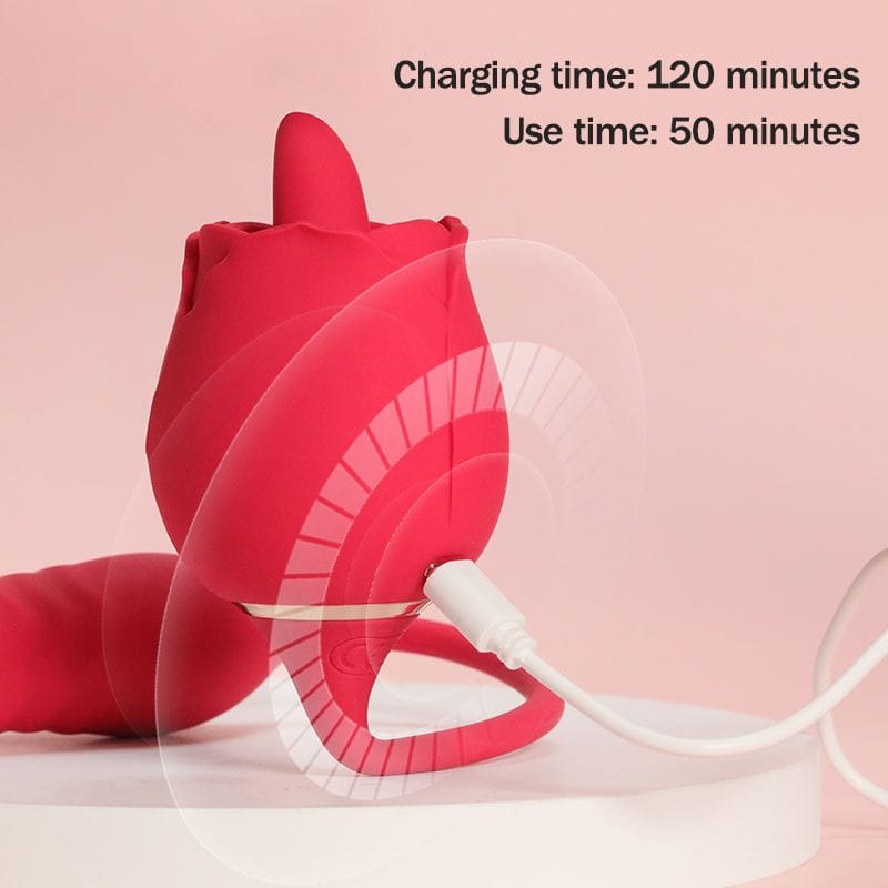 Red silicone rose vibrator with thrusting shaft, photo 3