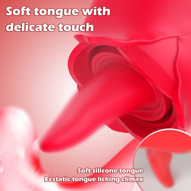 Red silicone rose vibrator with thrusting shaft, photo 4
