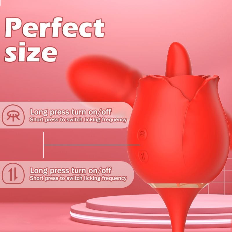 Red silicone rose vibrator with thrusting shaft, photo 5