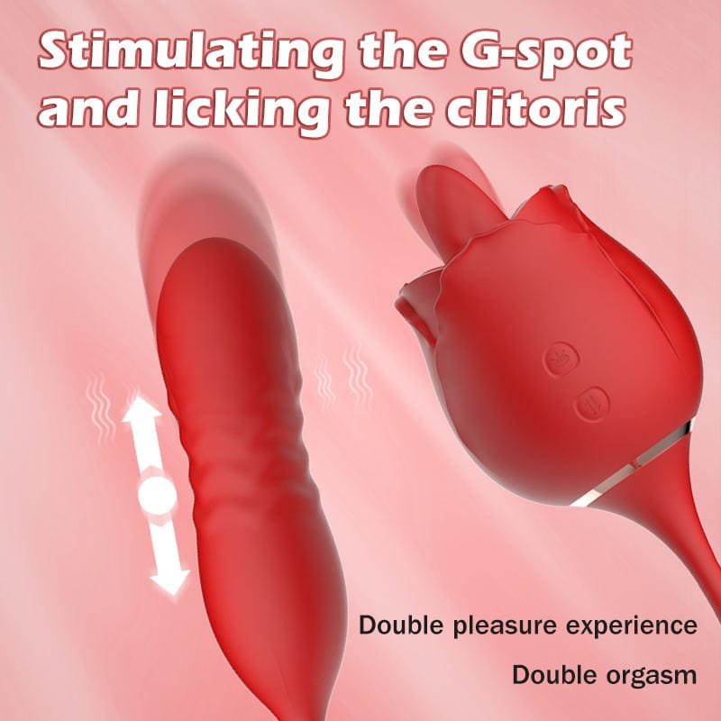 Red silicone rose vibrator with thrusting shaft, photo 6