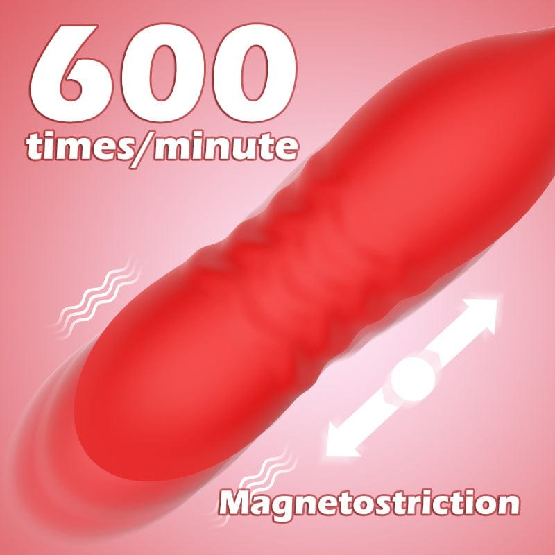 Red silicone rose vibrator with thrusting shaft, photo 7