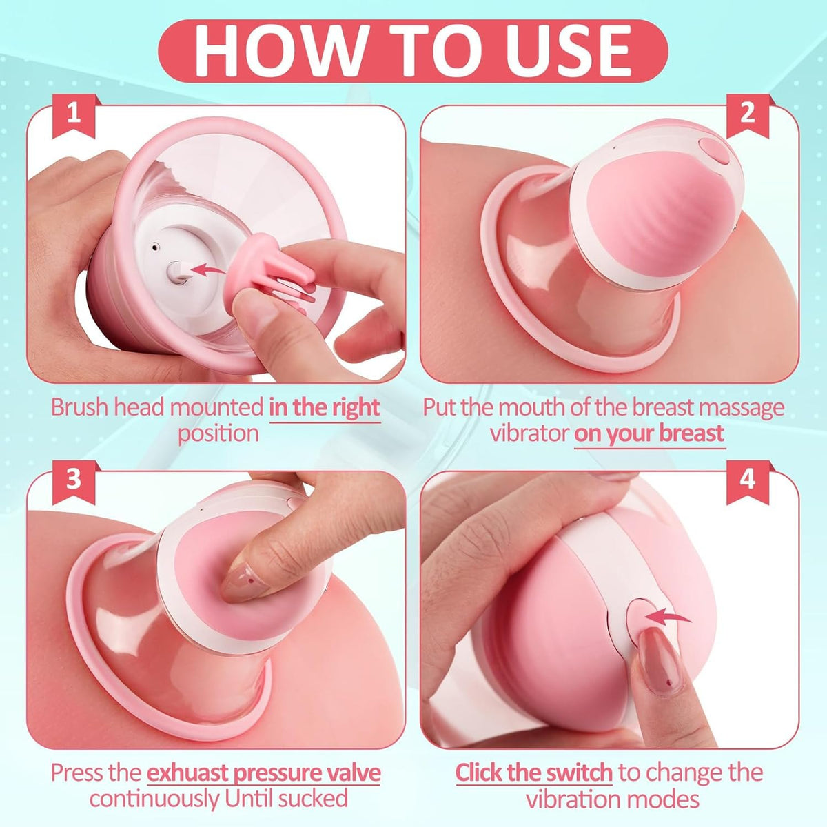 Pink rotating nipple suction massager, photo 4