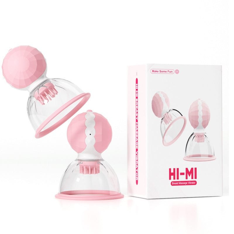 Pink nipple suction vibrator pair with interchangeable heads