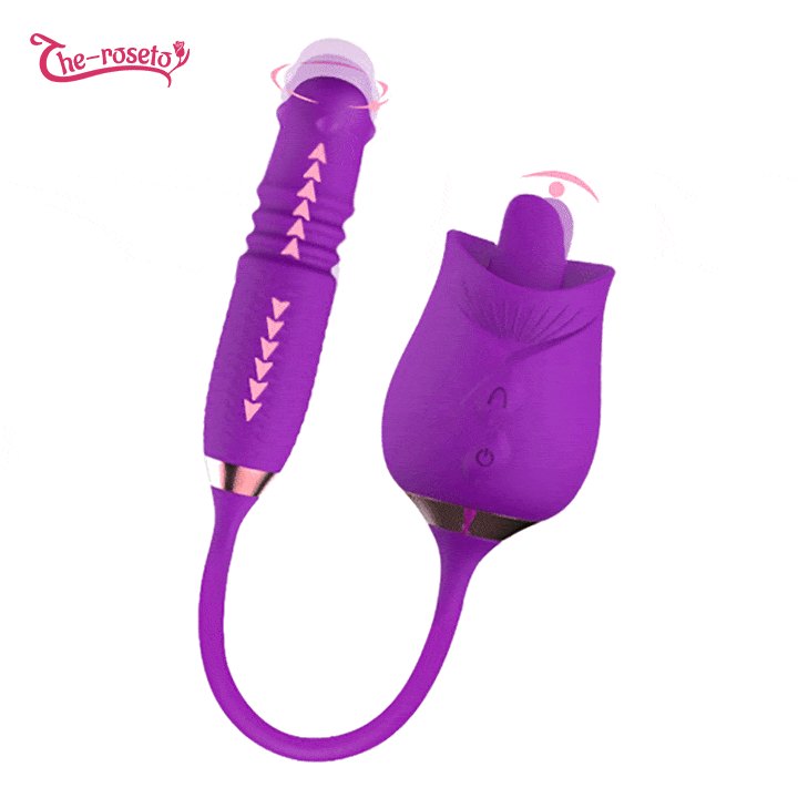 Silicone rose toy with rotating pearls and telescopic shaft, photo 1