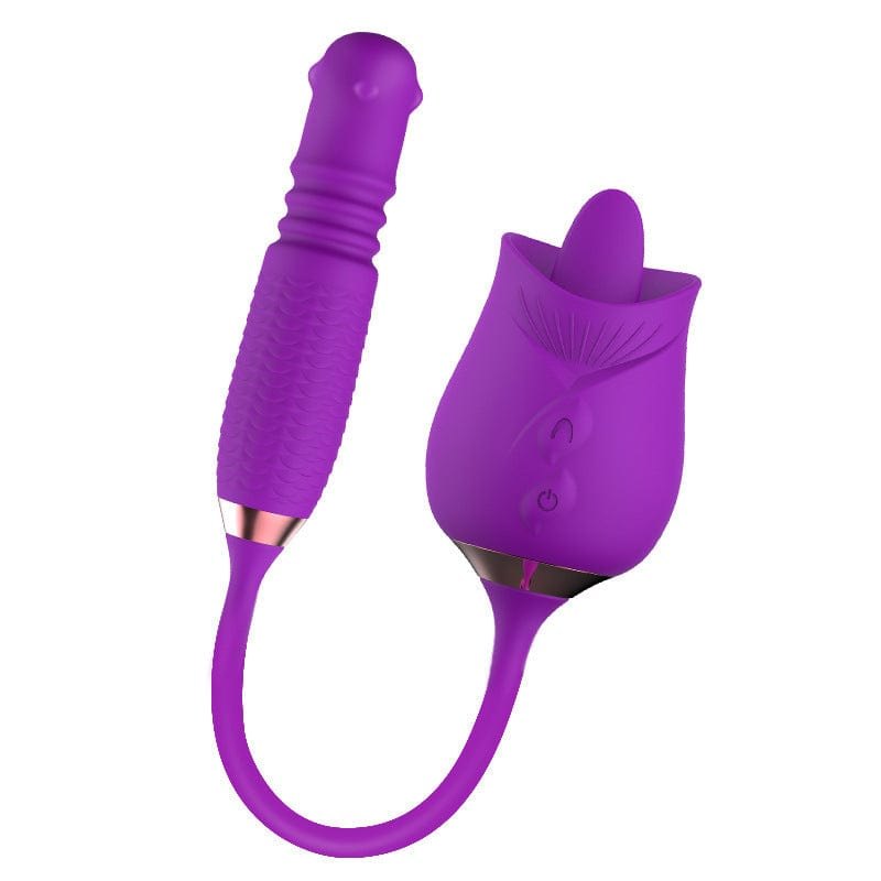 Silicone rose toy with rotating pearls and telescopic shaft, photo 10