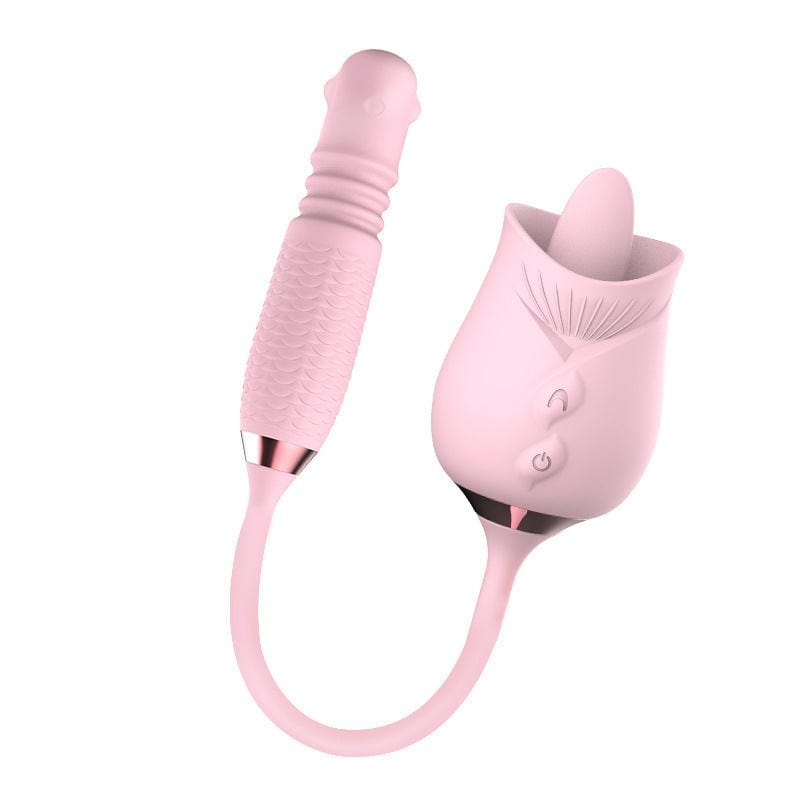 Silicone rose toy with rotating pearls and telescopic shaft, photo 11