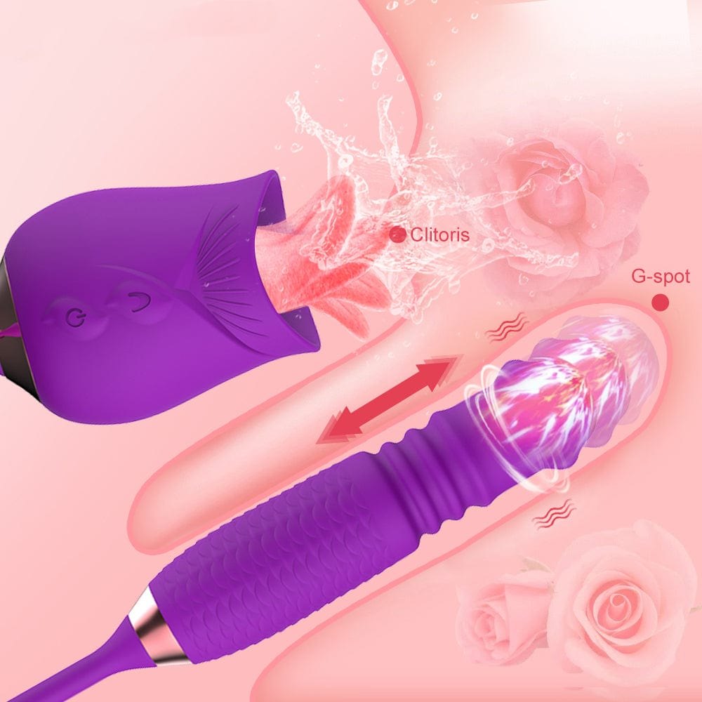 Silicone rose toy with rotating pearls and telescopic shaft, photo 2