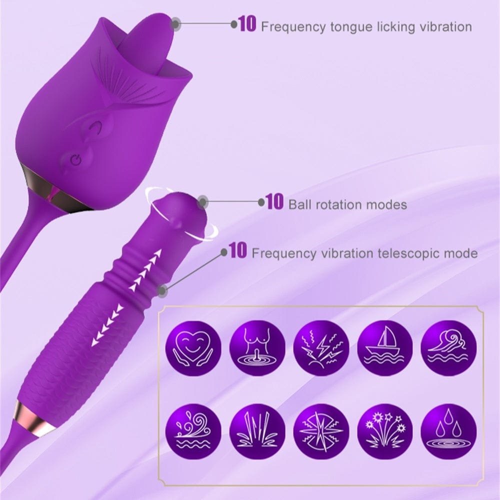 Silicone rose toy with rotating pearls and telescopic shaft, photo 3