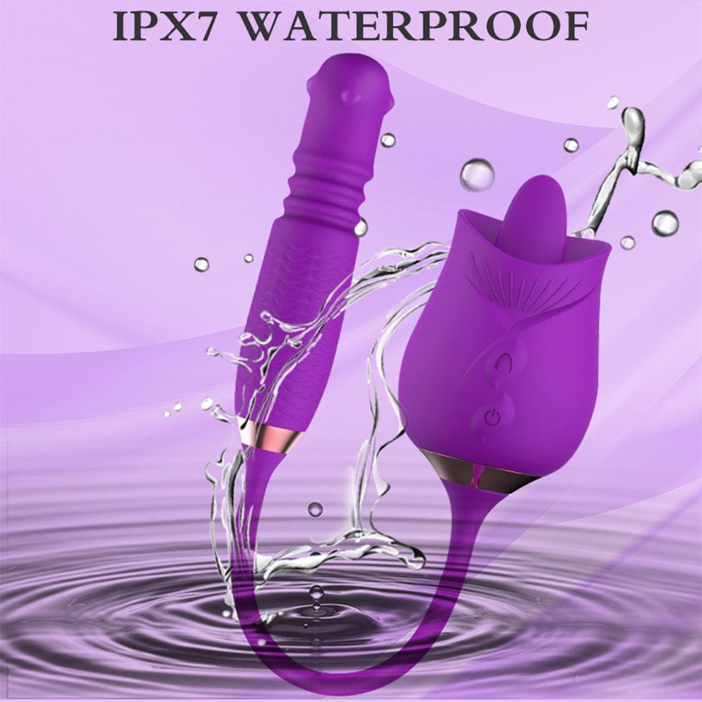 Silicone rose toy with rotating pearls and telescopic shaft, photo 4