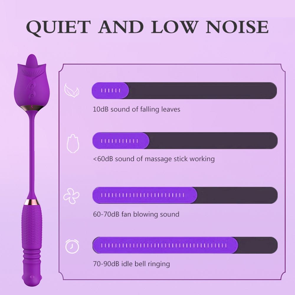 Silicone rose toy with rotating pearls and telescopic shaft, photo 5