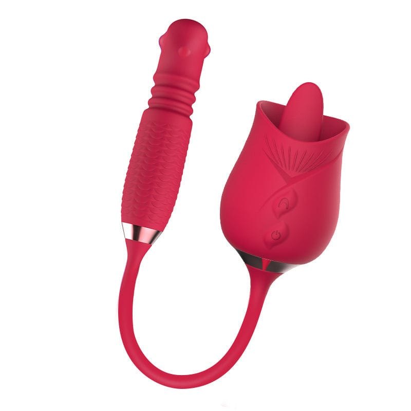 Silicone rose toy with rotating pearls and telescopic shaft, photo 9