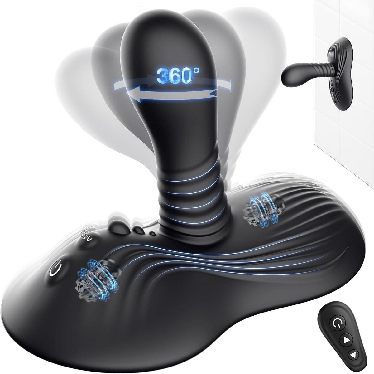 Black rotating prostate massager with suction base, photo 1