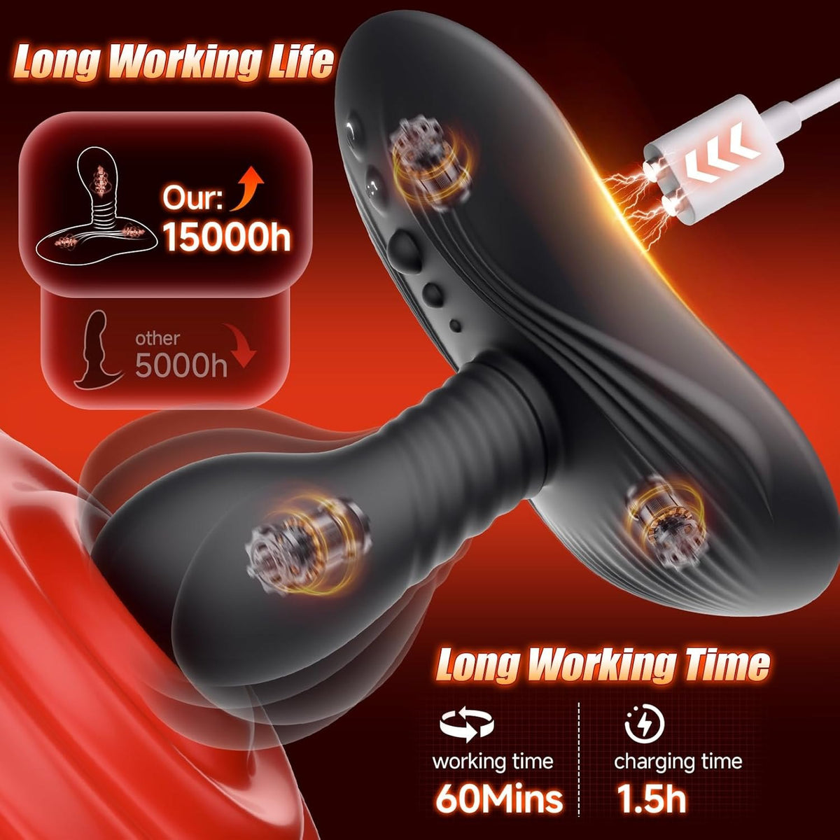 Black rotating prostate massager with suction base, photo 8