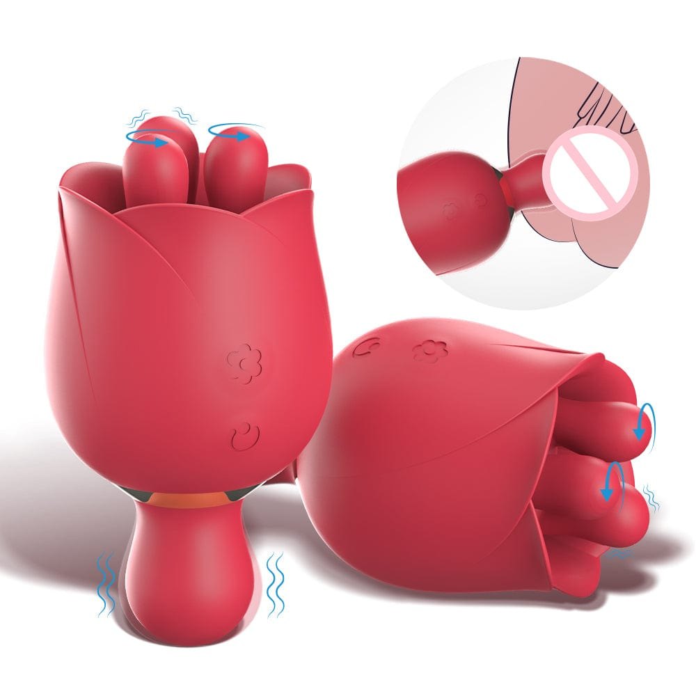 Rose-shaped clitoral vibrator with rotating head and G-spot arm, photo 1