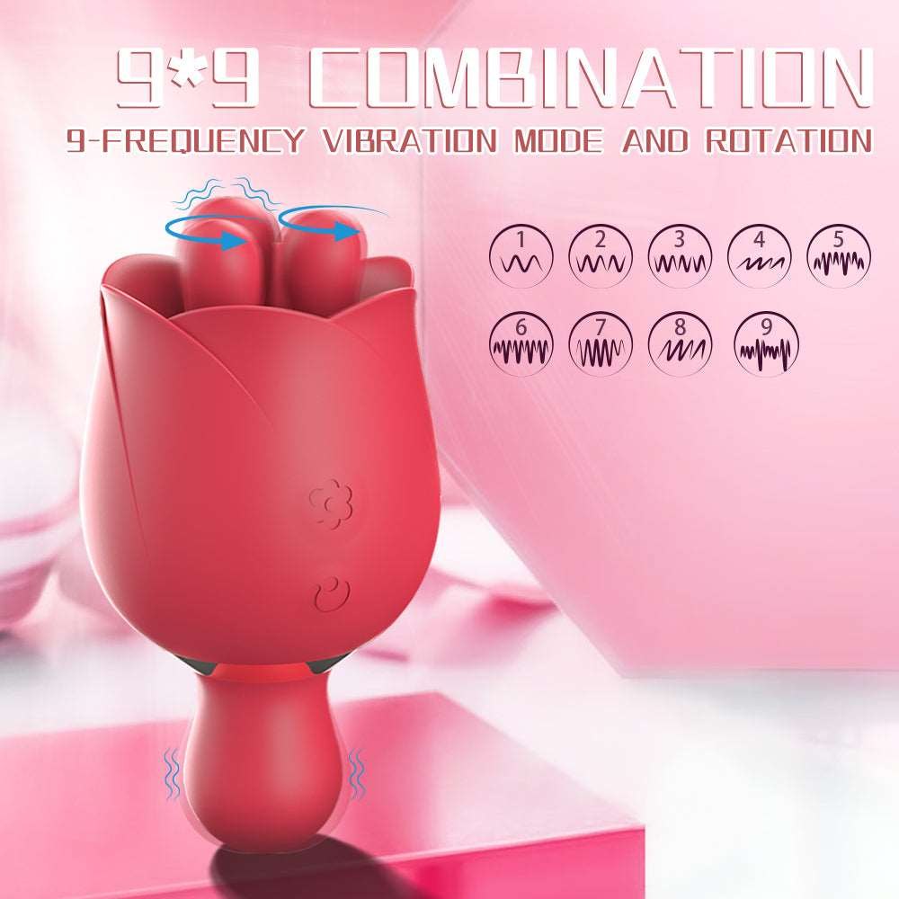 Rose-shaped clitoral vibrator with rotating head and G-spot arm, photo 3