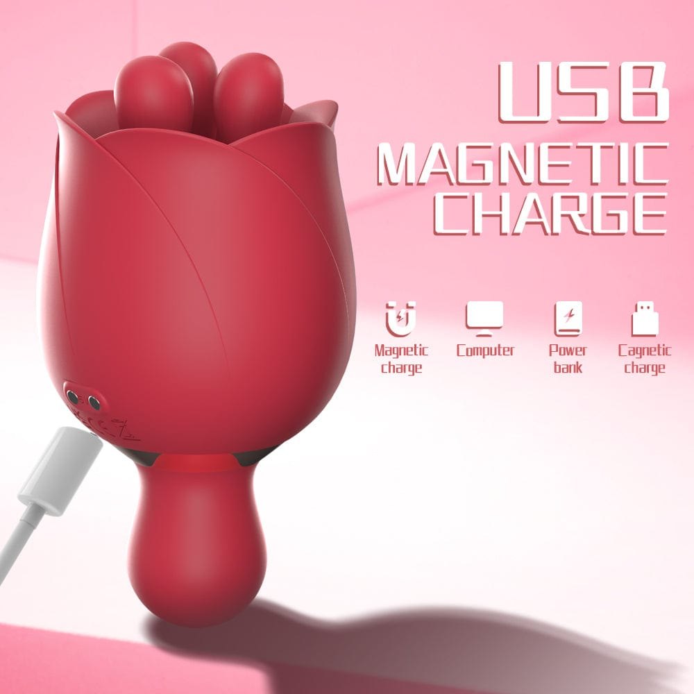 Rose-shaped clitoral vibrator with rotating head and G-spot arm, photo 5