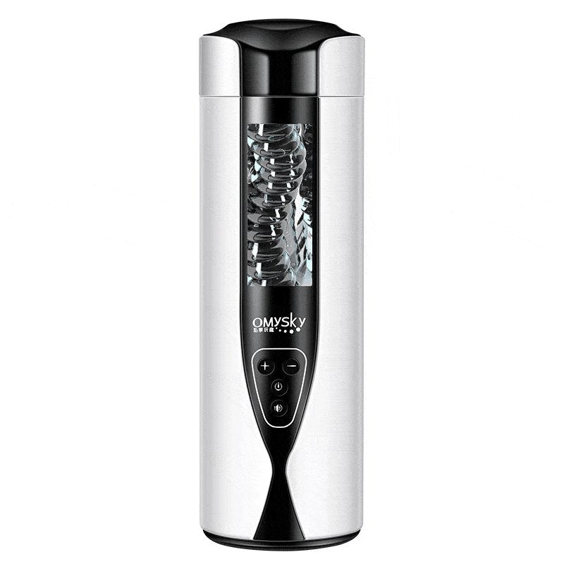 Silver rotating suction male masturbator, photo 1