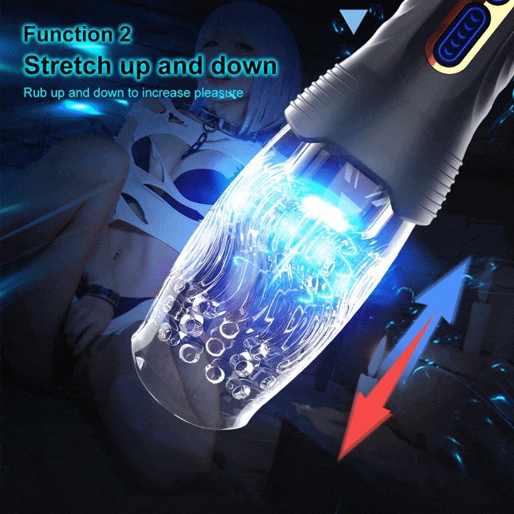 Black rotating thrusting male masturbator with clear sleeve, photo 2