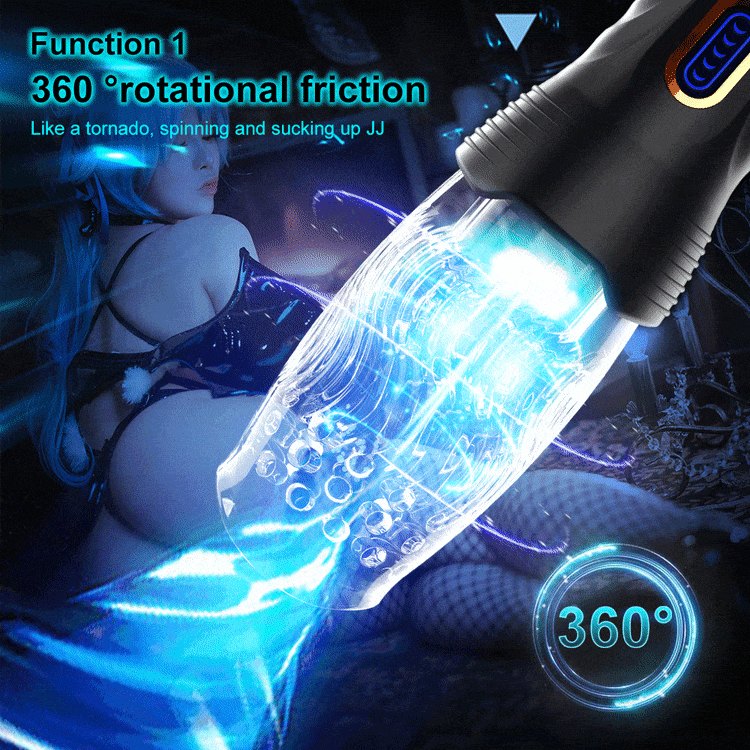 Black rotating thrusting male masturbator with clear sleeve, photo 4