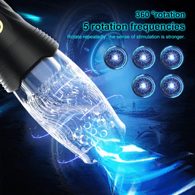 Black rotating thrusting male masturbator with clear sleeve, photo 5