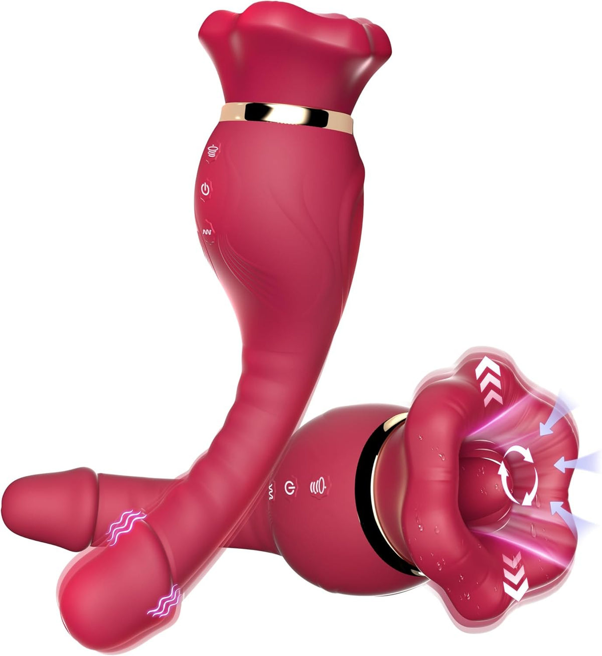 Red silicone rose tongue suction vibrator, photo 1