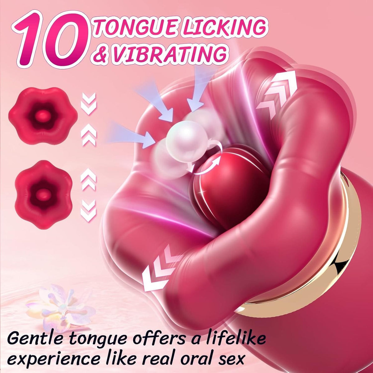 Red silicone rose tongue suction vibrator, photo 3