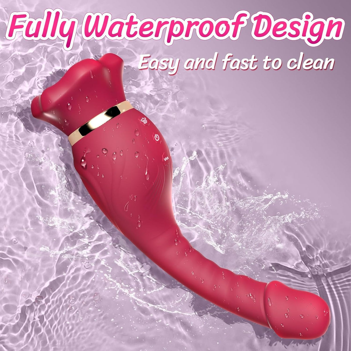 Red silicone rose tongue suction vibrator, photo 5