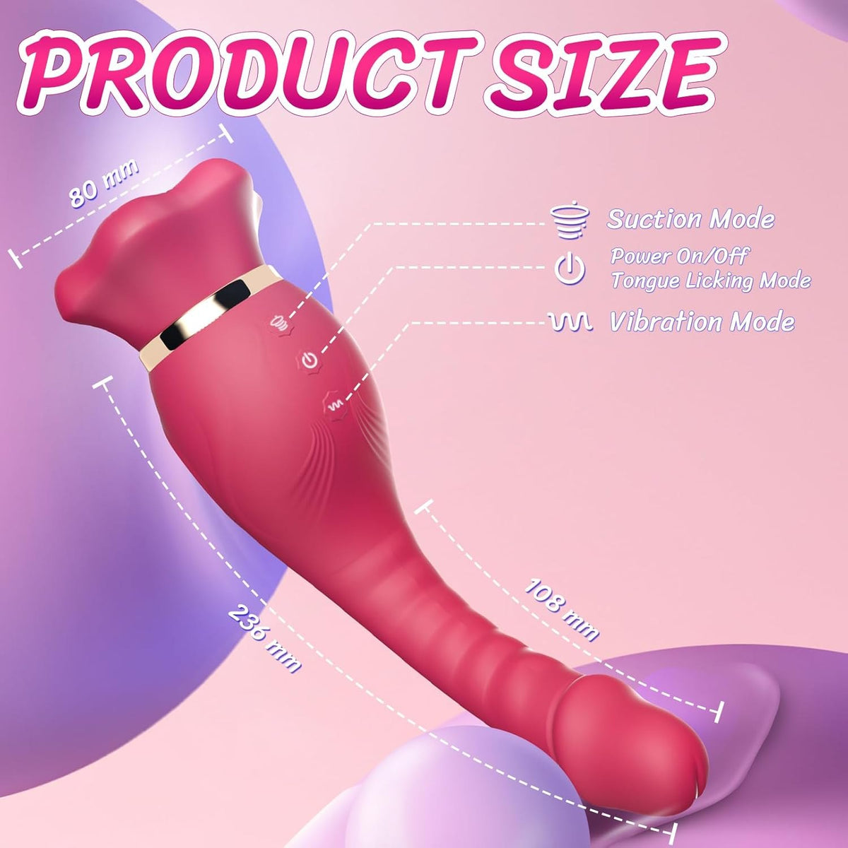 Red silicone rose tongue suction vibrator, photo 7