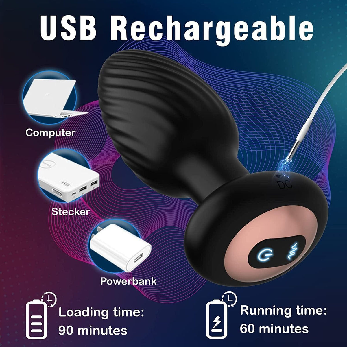 Black rotating vibrating butt plug, photo 5