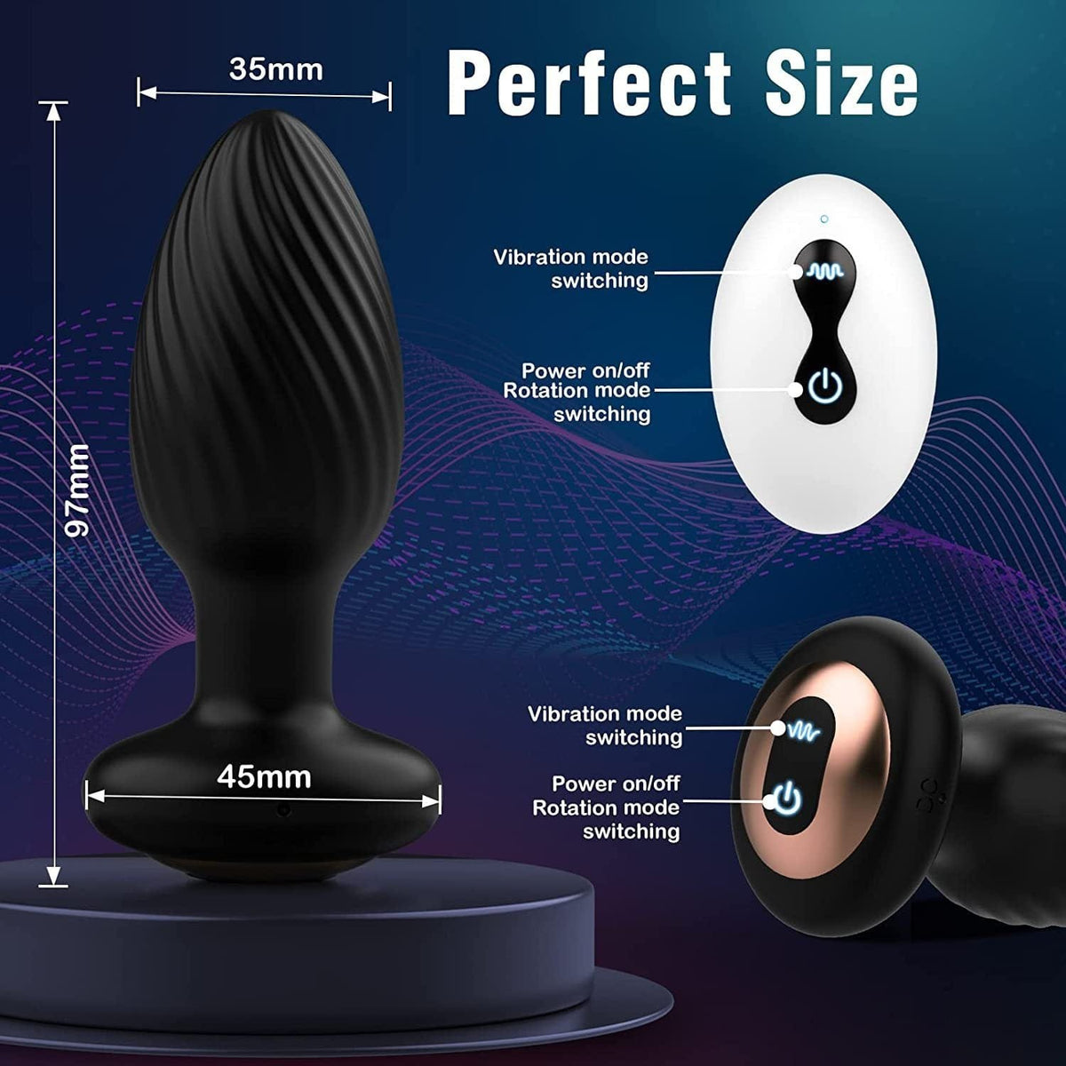 Black rotating vibrating butt plug, photo 6