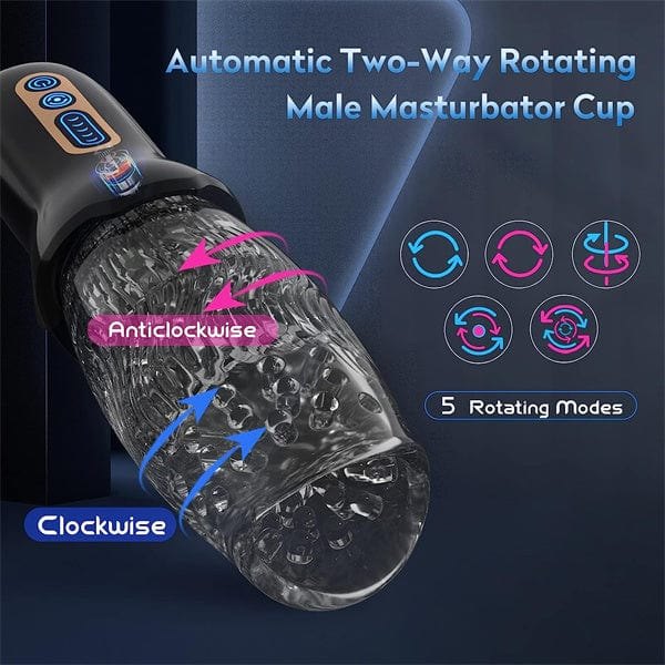 Black rotating masturbator with clear sleeve, photo 2