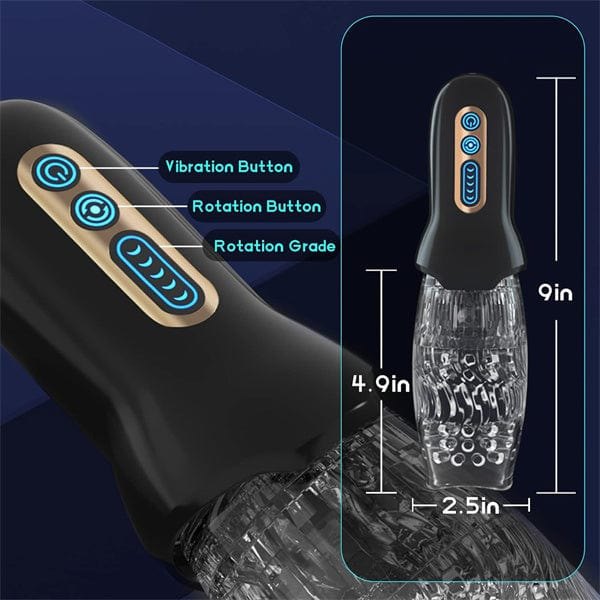 Black rotating masturbator with clear sleeve, photo 3