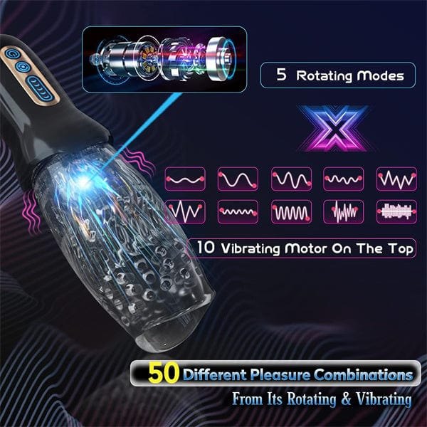 Black rotating masturbator with clear sleeve, photo 5