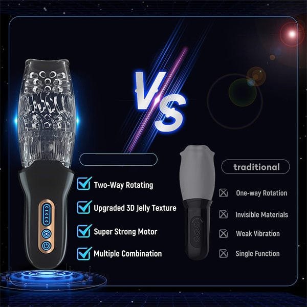 Black rotating masturbator with clear sleeve, photo 7