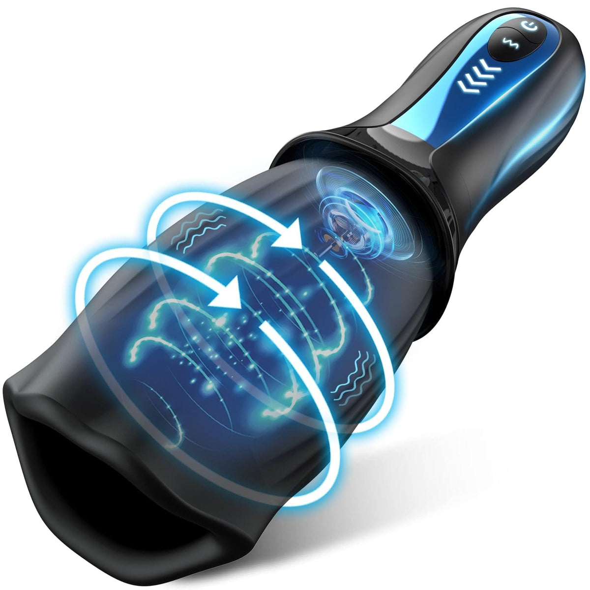 Black handle + Black cup automatic rotating vibrating male masturbator cup