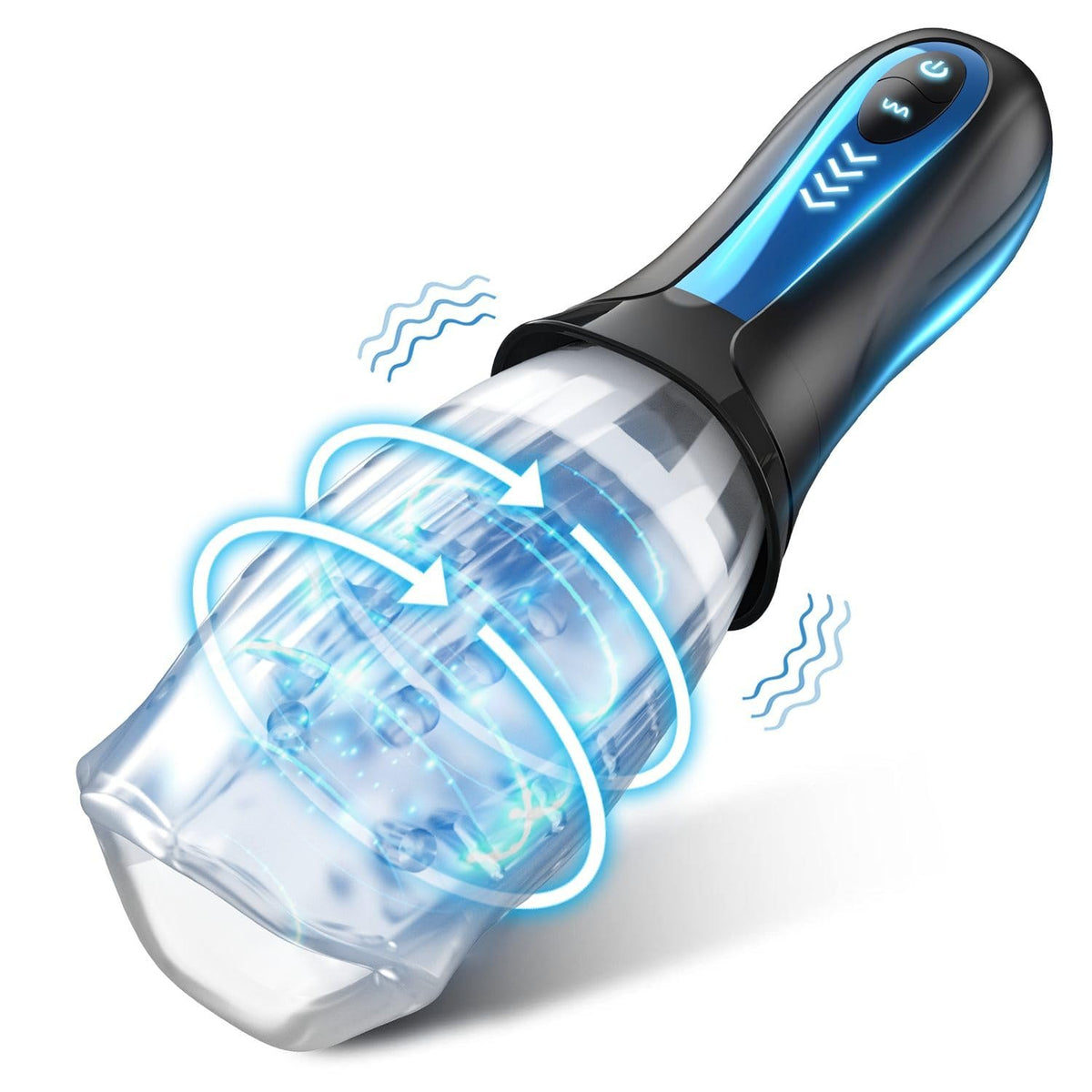 Black handle + Transparent cup automatic rotating vibrating male masturbator cup