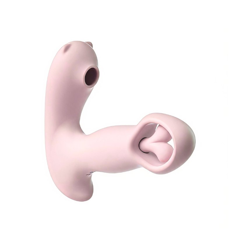 Pink wearable rotating clitoral suction and g-spot vibrator