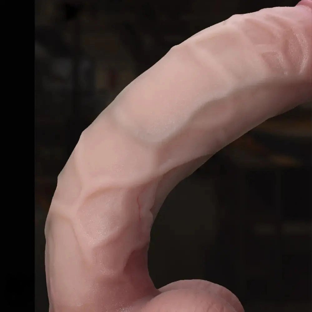 Flesh-tone curved realistic dildo with rounded head, photo 8