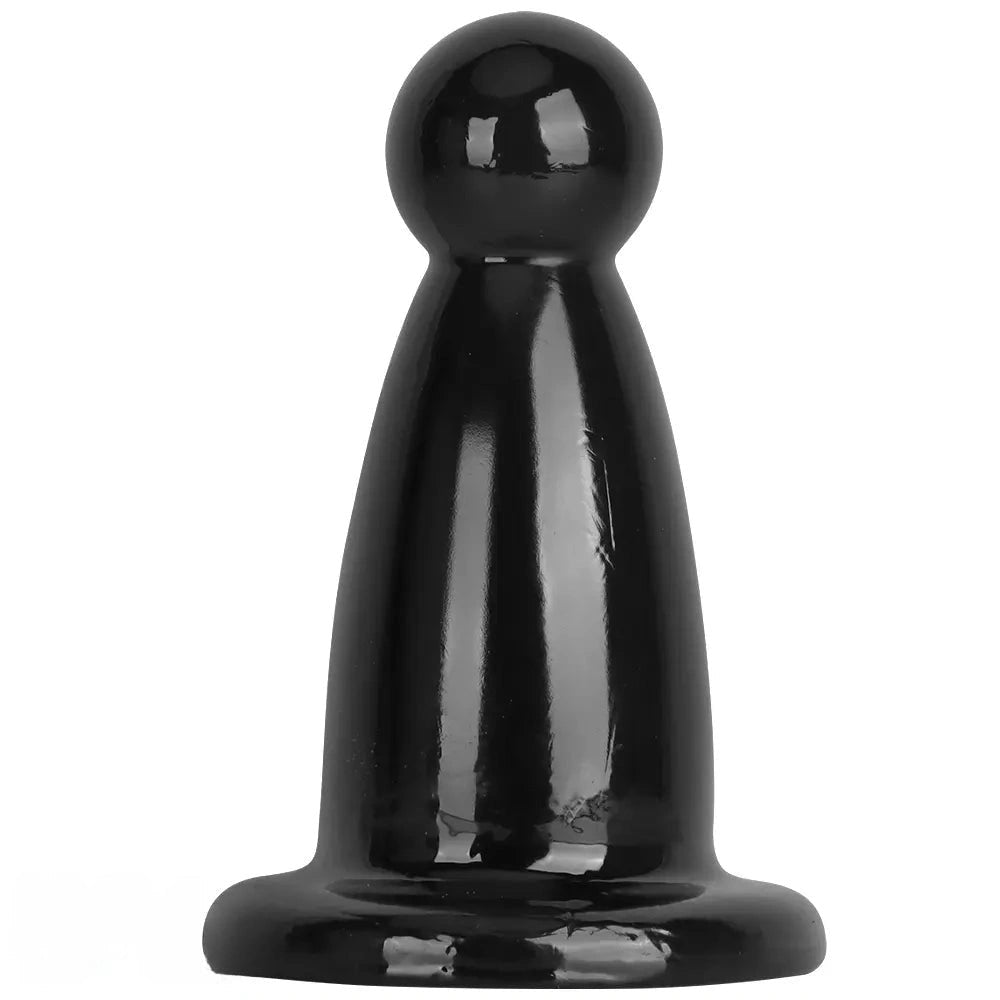 Black PVC butt plug with flared base, photo 1