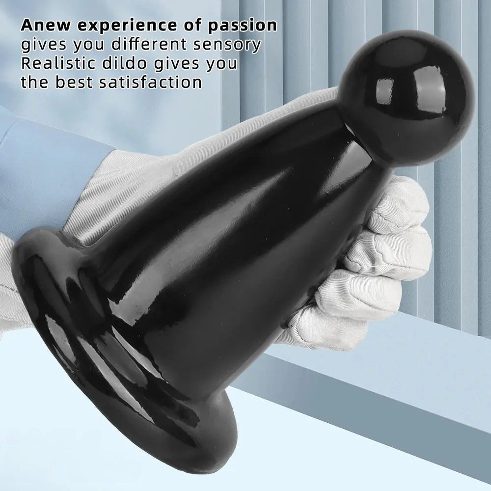 Black PVC butt plug with flared base, photo 4