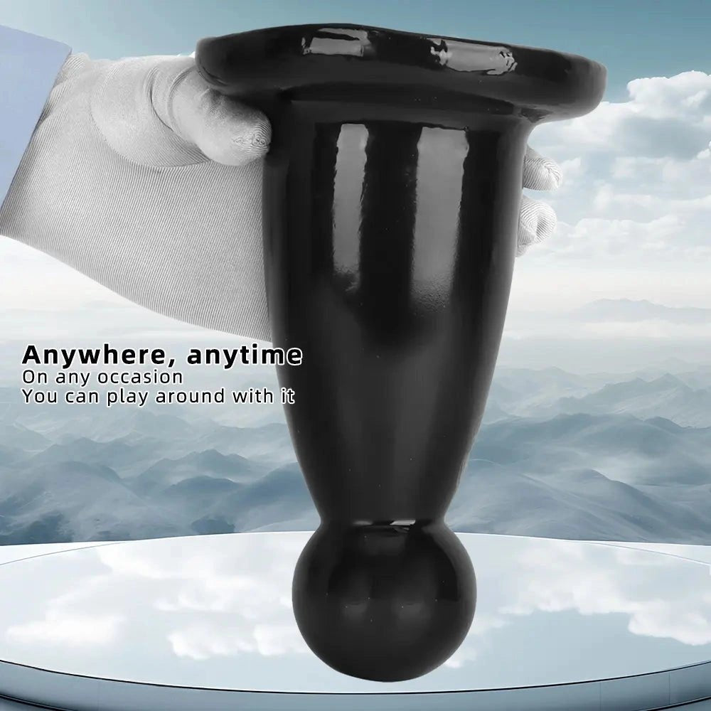 Black PVC butt plug with flared base, photo 5