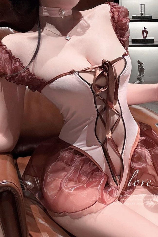 Ruffle skirt lace up corset bustier set, photo 2