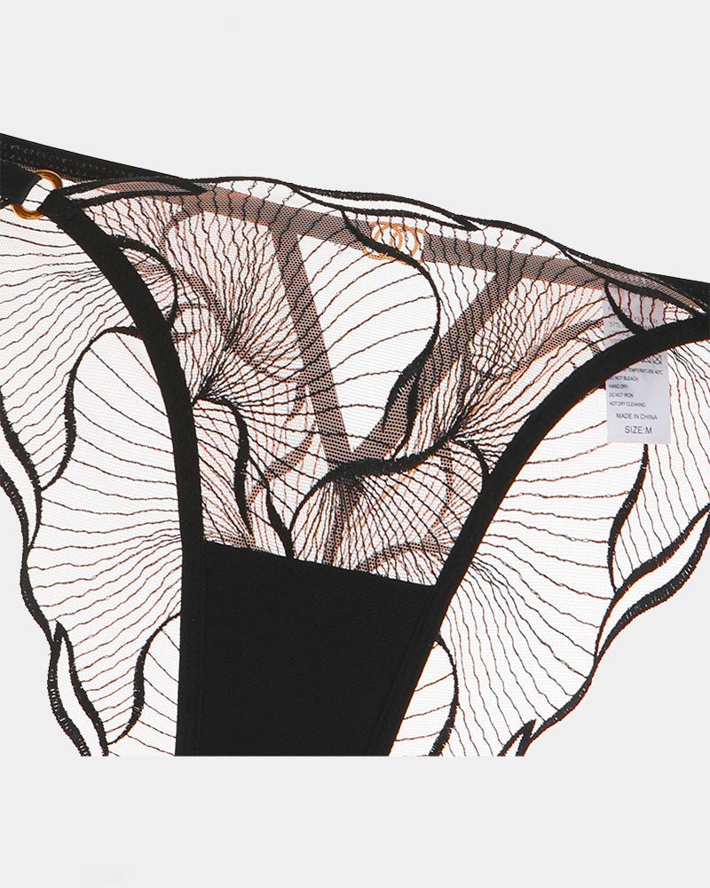 Ruffle strap embroidered mesh bra panty set, photo 10