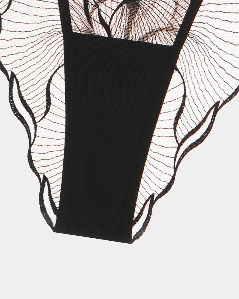 Ruffle strap embroidered mesh bra panty set, photo 11