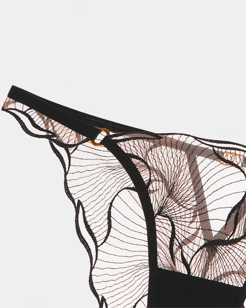 Ruffle strap embroidered mesh bra panty set, photo 12