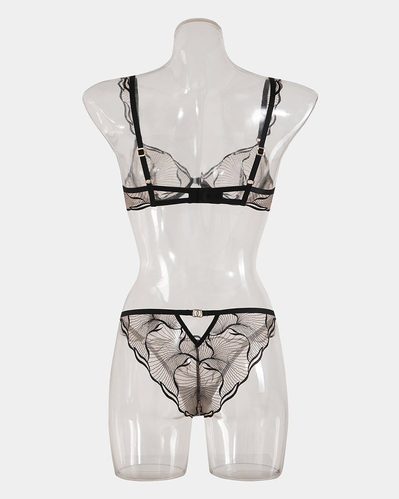 Ruffle strap embroidered mesh bra panty set, photo 4
