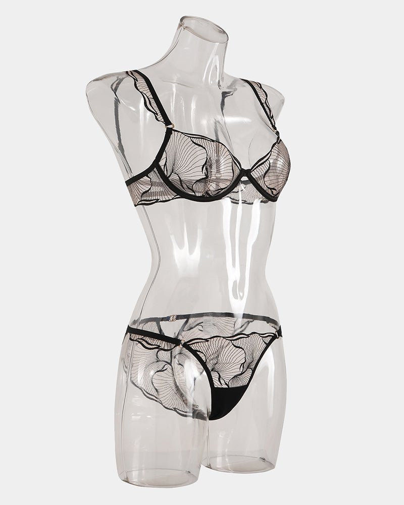 Ruffle strap embroidered mesh bra panty set, photo 5